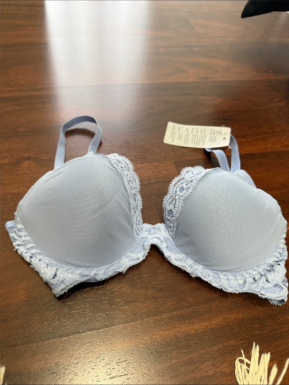 Natori Feathers Pale Blue Lace-Edged T-Shirt Bra 30DD $45